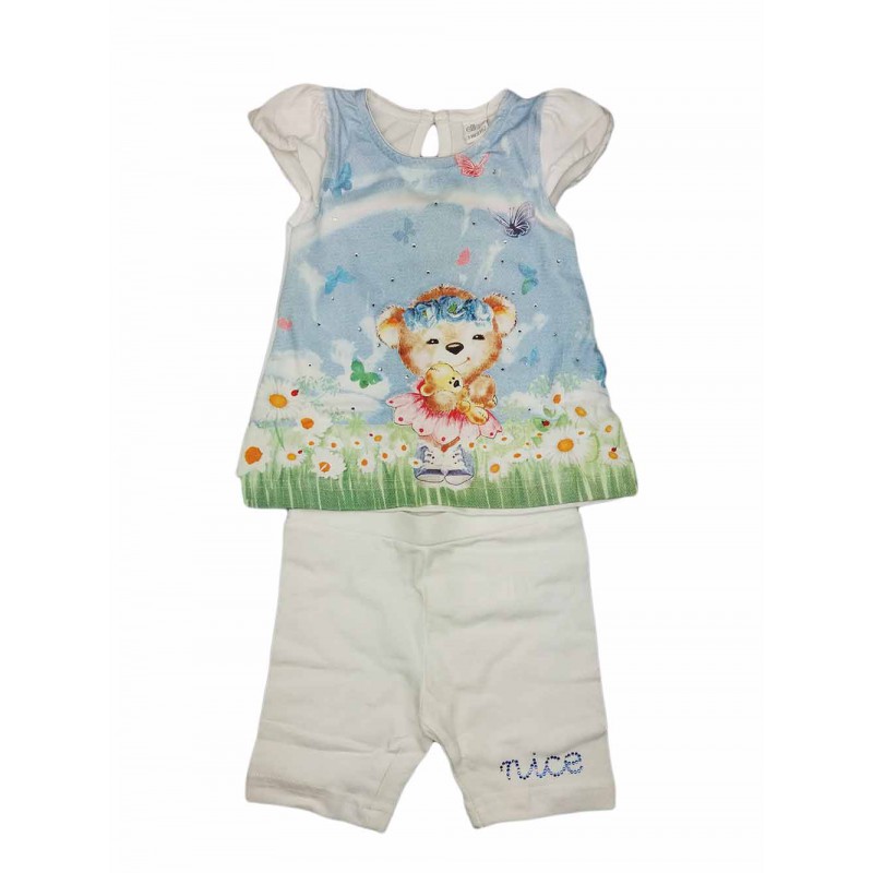 Image of Completo maglia maglietta pantaloncino bimba neonatoEllepi bianco 9 m033