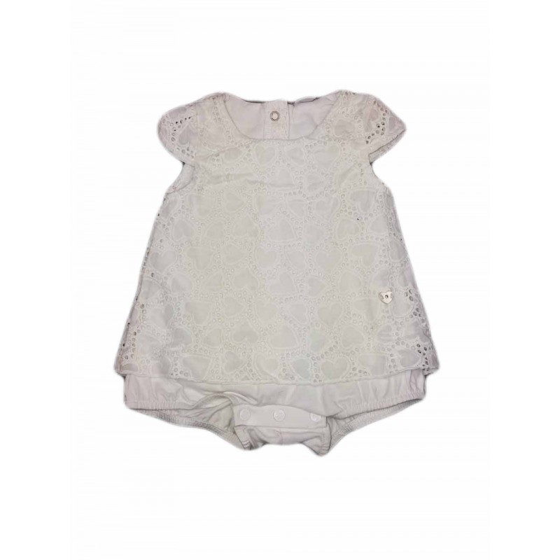 Image of Abitino vestito pagliaccetto ricamato bimba neonata mezza manica Ellepi bianco 1 m