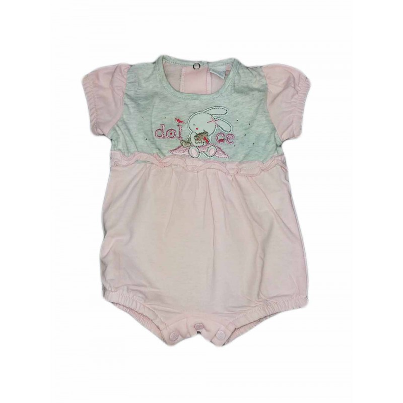 Image of Pagliaccetto tutina bimba neonato mezza manica Ellpi bianco rosa 9 m033