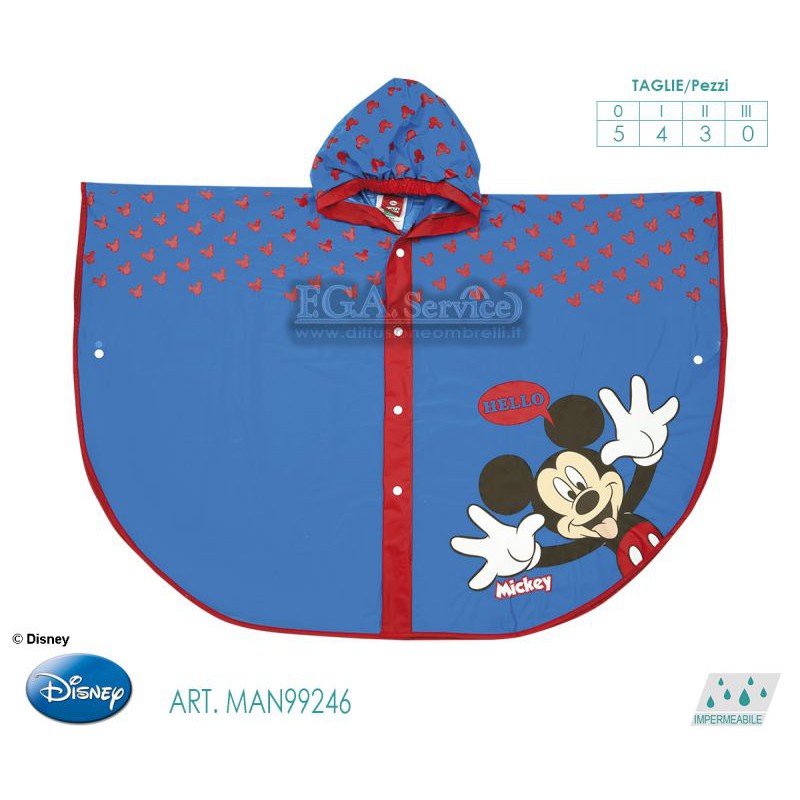 Image of Mantellina pioggia poncho impermeabile bimbo bambino Disney Mickey azzurro 5-7A