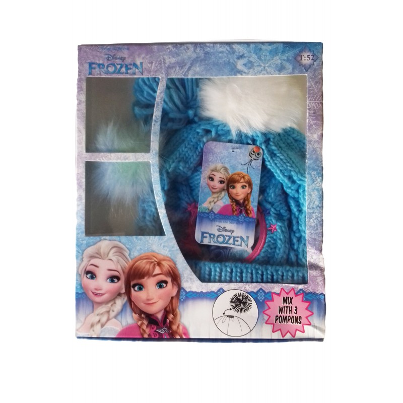 Image of Cappello bambina Disney Frozen 3 pompons azzurro tg 54033