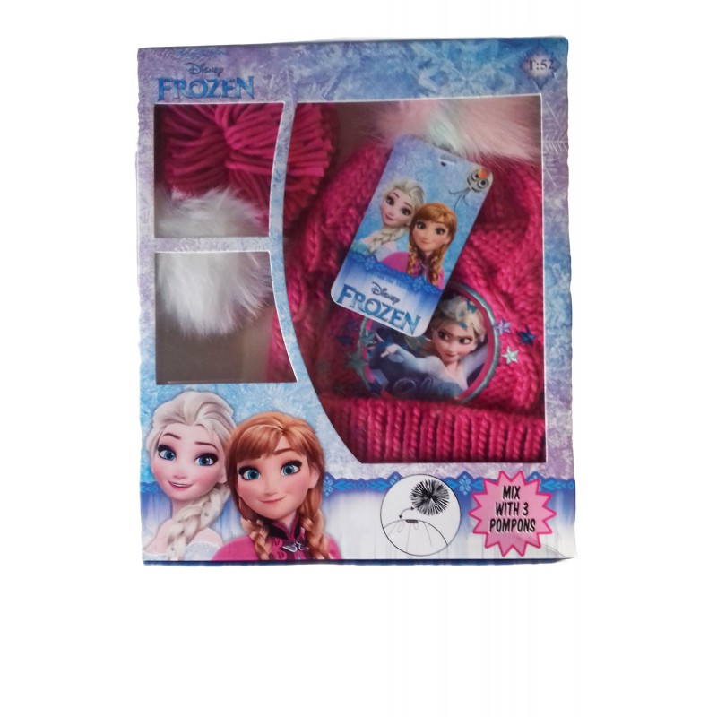 Image of Cappello bambina Disney Frozen 3 pompons fucsia tg 52
