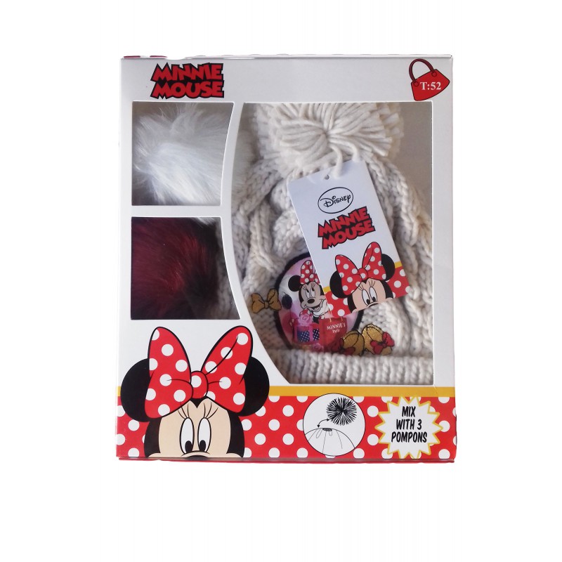 Image of Cappello bambina Disney Minnie 3 pompons panna tg 54033